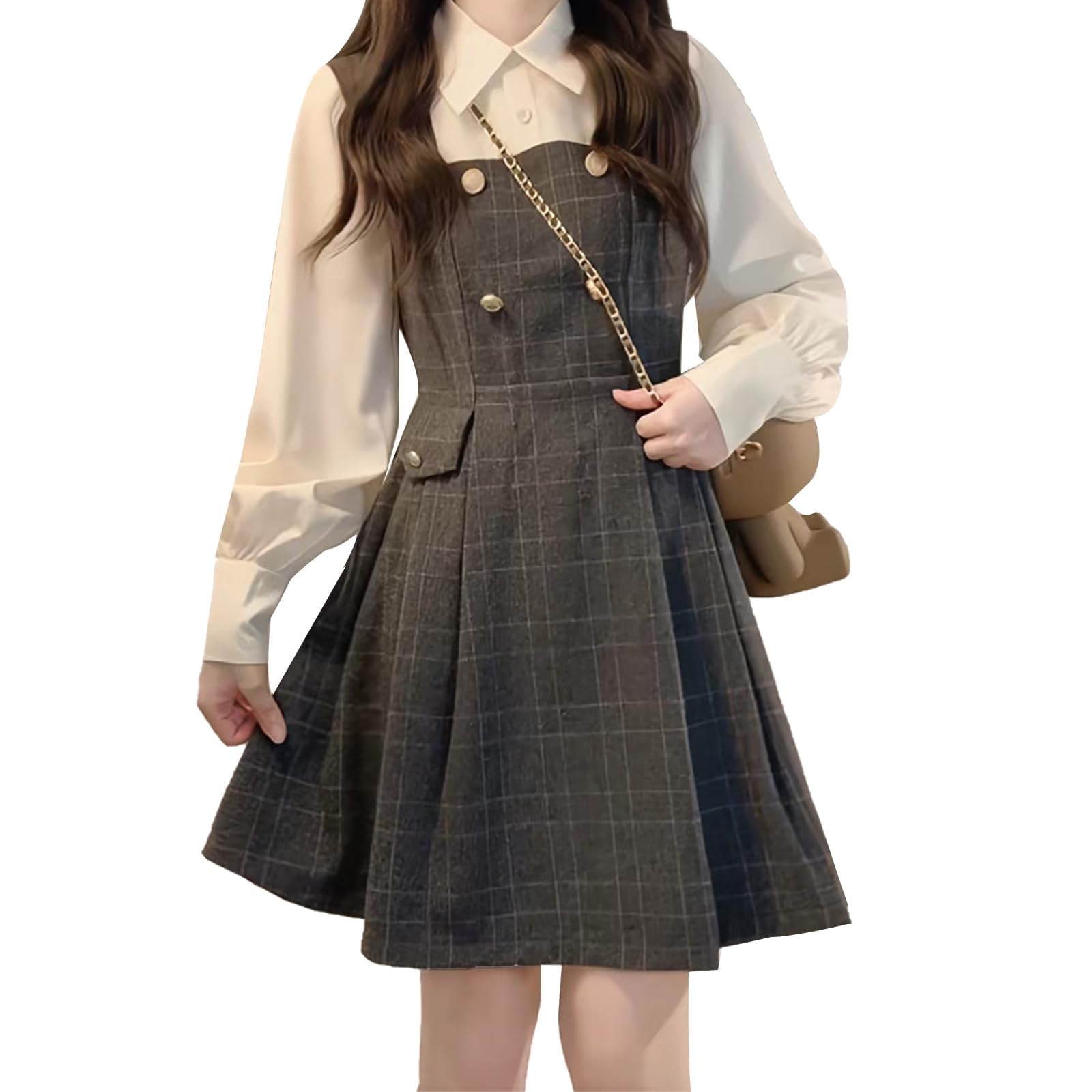 ☆304 45R 二重織 Aライン ワンピース チェック柄 グリーン 【楽天市場