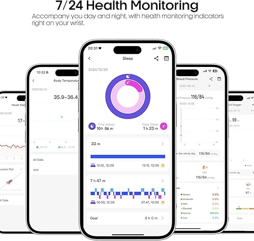 Miniatura 2 de Reloj inteligente avanzado de salud para mujeres y hombres con monitoreo en tiempo real de la frecuencia cardíaca, oxígeno en sangre, temperatura