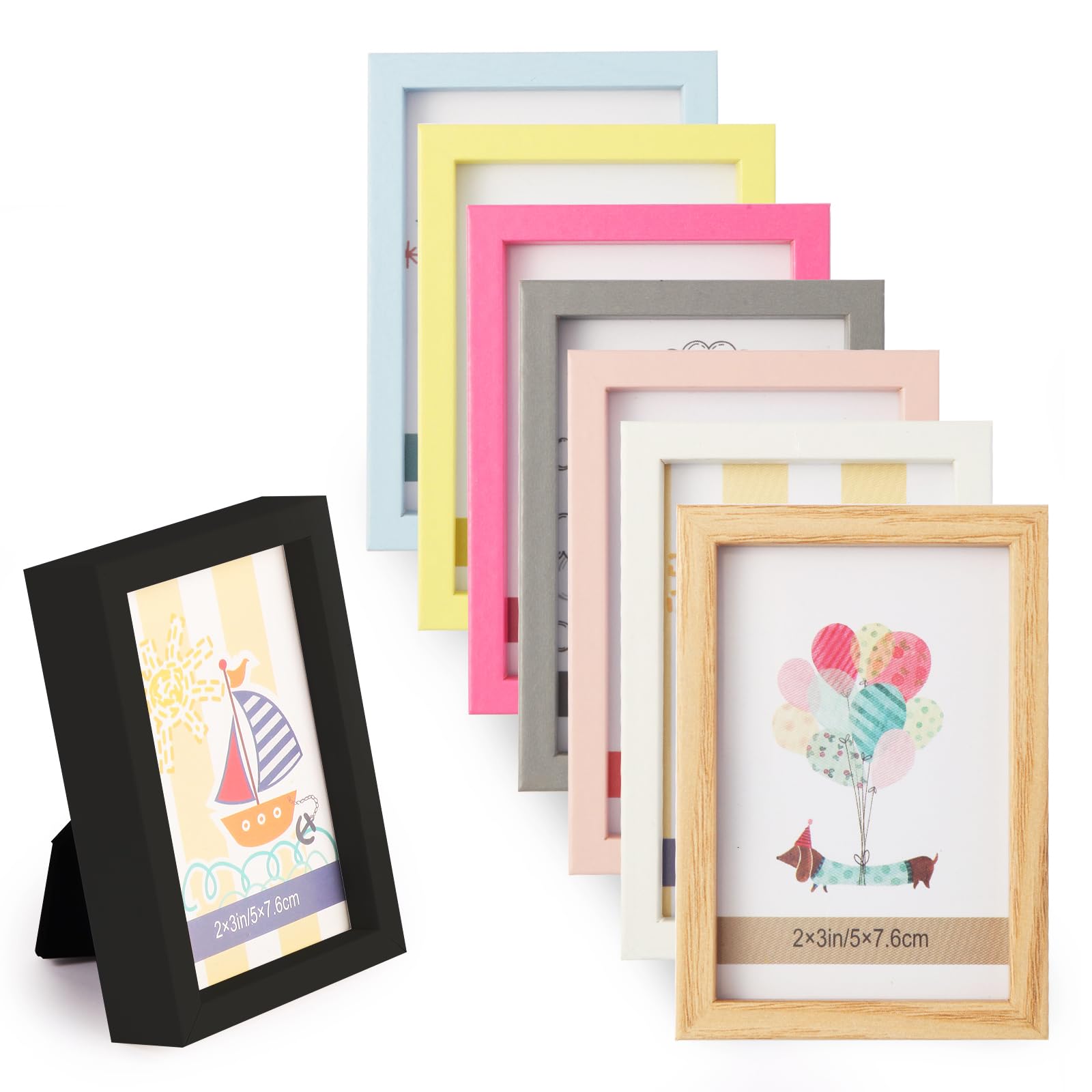 lincoolart Magnetische Mini Bilderrahmen,Polaroid Fotorahmen mit Magnete für Kühlschrank, Kinderzeichnungen Holz Rahmen,Kleine Bunt Set aus 8 Stück (5x7.6 cm / 2x3 Zoll)