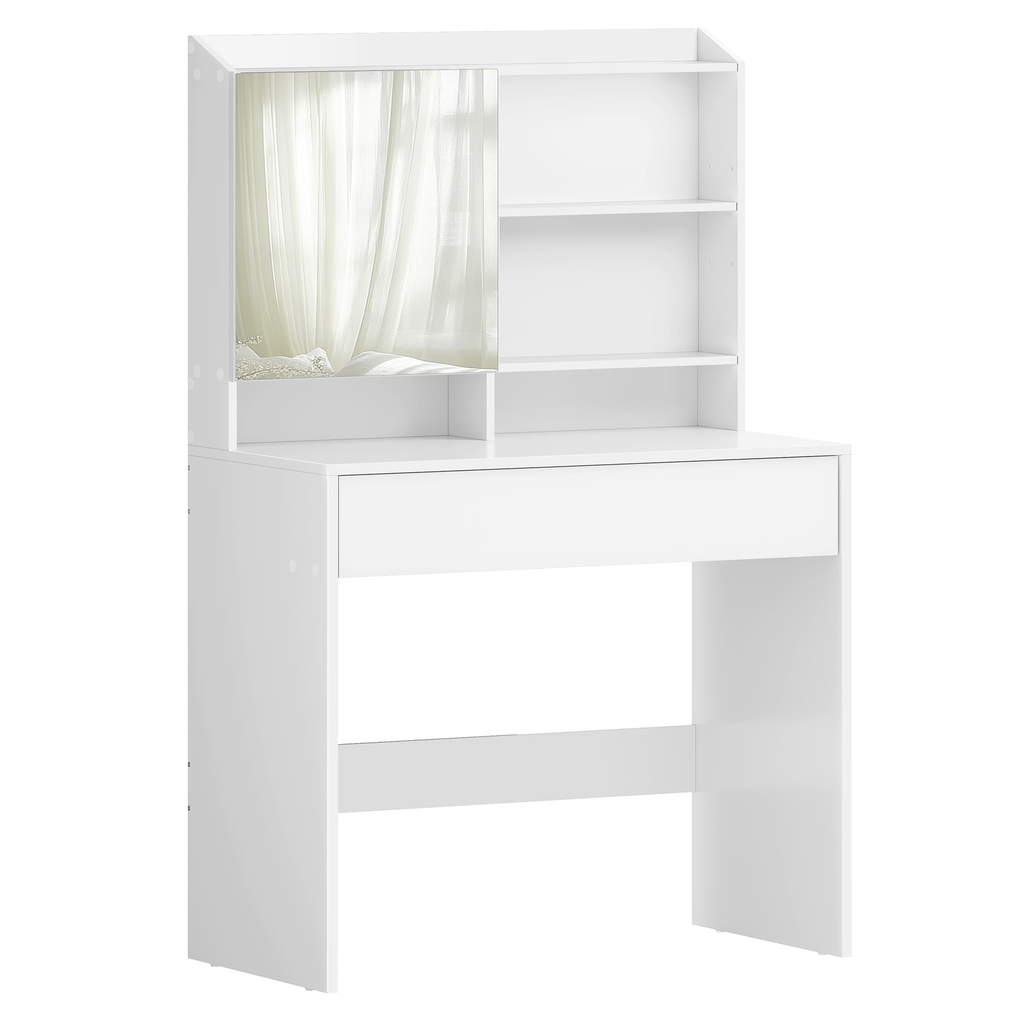 VASAGLE Kailyn Kollektion - Schminktisch, Frisiertisch mit Spiegel und Einer Schublade, Kosmetiktisch, verstellbare Ablagen, modern, 40 x 70 x 135 cm, wolkenweiß RDT118W01