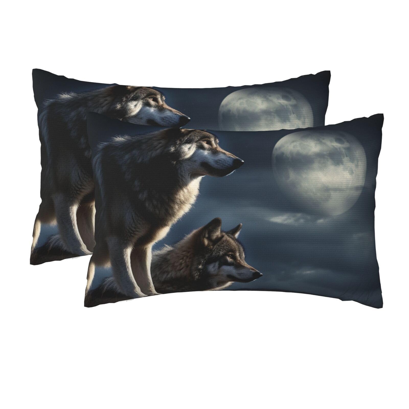 2 Pack Queen Pillow Cases with Hidden Zipper, Soft Breathable Pillow Covers for Hair and Skin, Wolves in The Moonlight Pillowcases 20"x30" Bed Pillow Protectors Cover for Sleeping Gifts