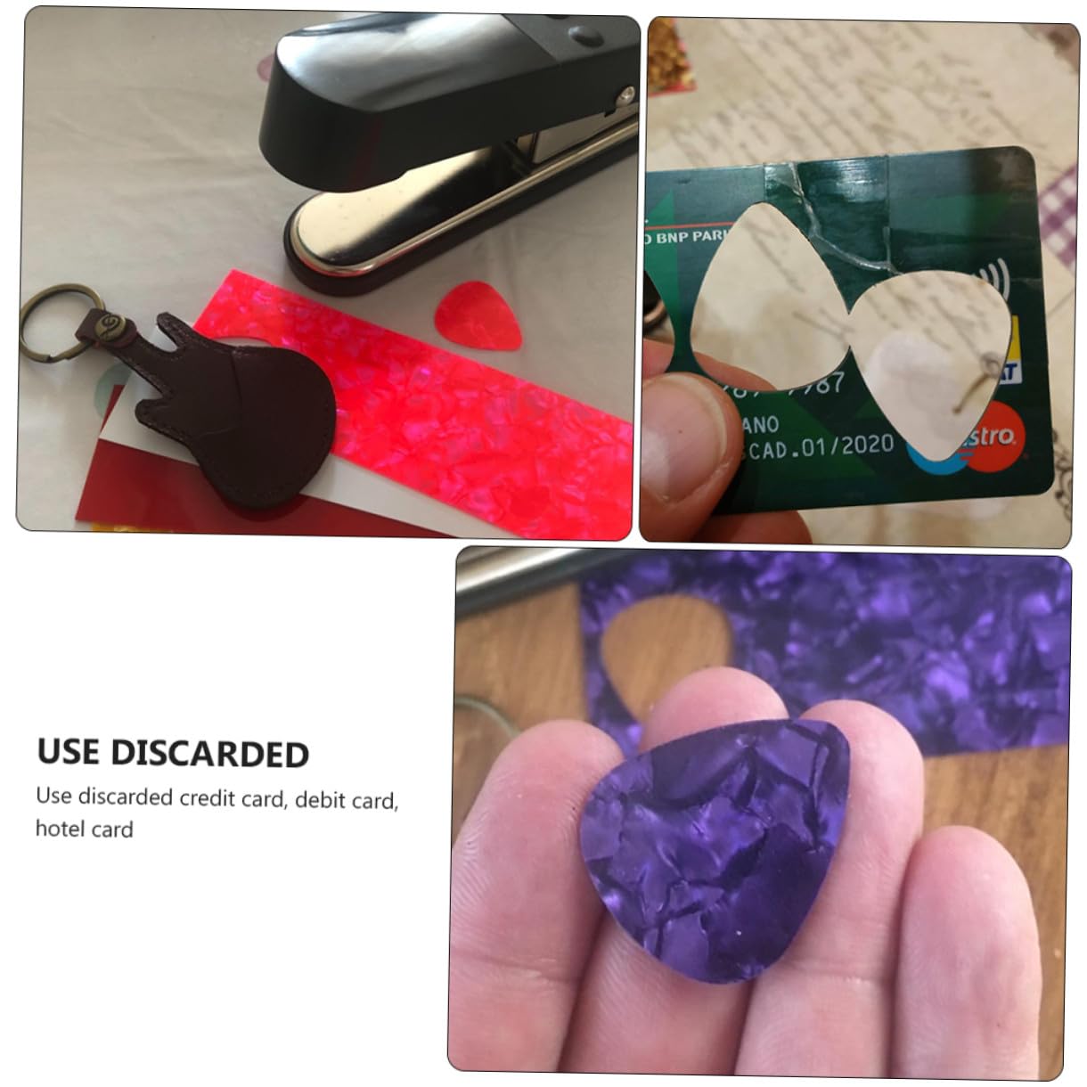 Gitarrenplektrum Cutter aus Legierung Tragbares Selbstgemacht Werkzeug für Gitarrenbau Scharfer Schnitt für Celluloid und Debitkarte Zubehör für Musiker Zufällige Farbe