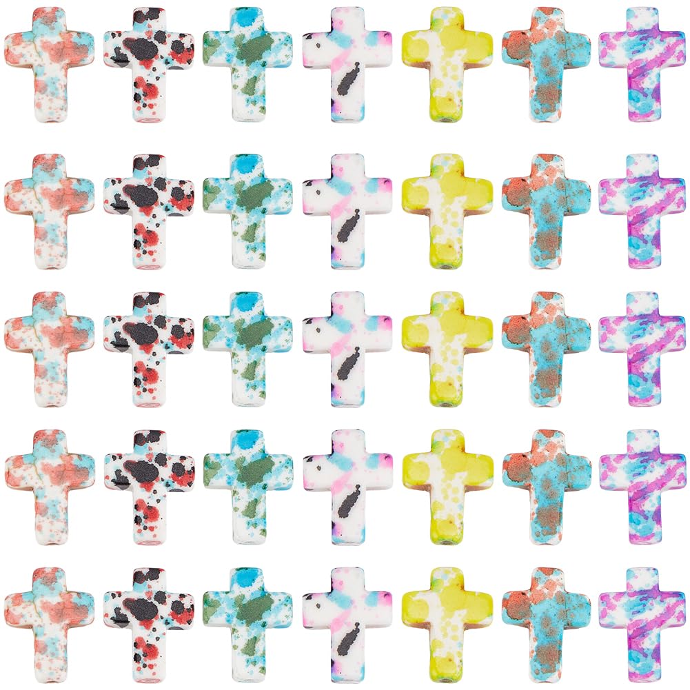 SUNNYCLUE 1 Box 140Pcs 7 Styles Crosses Beads Turquoise Gemstone Beads Small Colorful Synthetic Stone Rosary Crucifix Shape Cross Beads for Bracelets Making Beading Keychain Necklaces Supplies Women