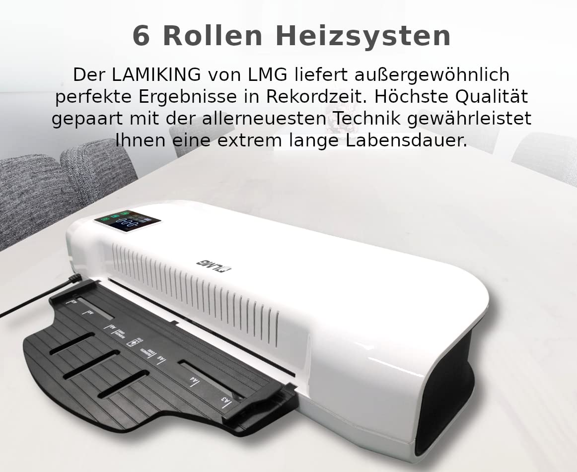 LAMIKING Laminiergerät DIN A3- Profi Laminiermaschine OHNE AUFWÄRMZEIT, Extrem schnell mit dank 6 Rollen-Technologie, Leistungsstarker Laminator bis 2x 250 mic und 1100 mm in der Minute