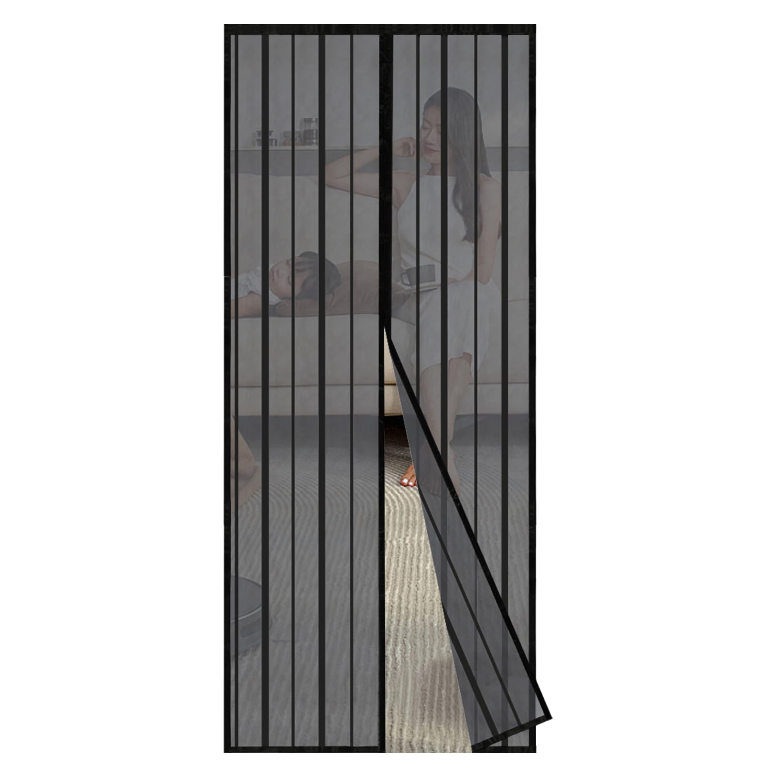 Sekey Magnet Fliegengitter Balkontür ohne Bohren, Türvorhang Fliegenschutz Schiebetür, Insektenschutz Vorhang Tür durch leichte Montage 160x230cm, Schwarz