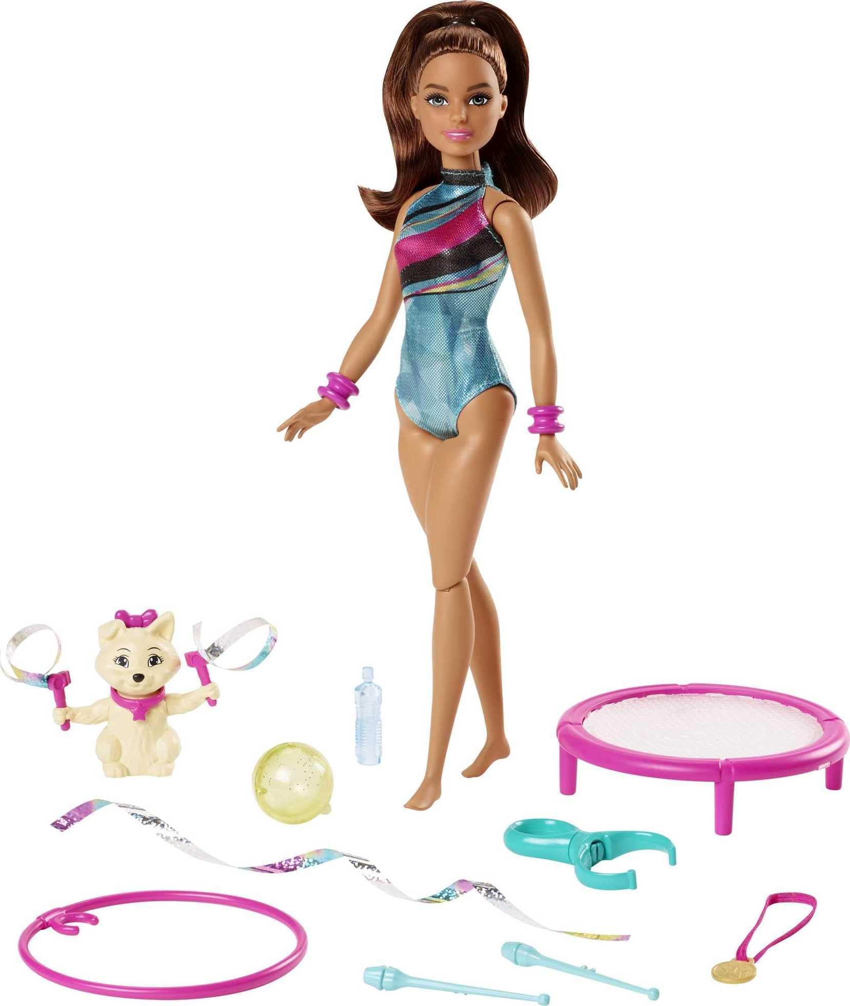 Barbie Dreamhouse Adventures Teresa Spin ‘n Twirl Gymnast Doll, 11.5-inch Brunette, in Leotard, with Accessories GHK24
