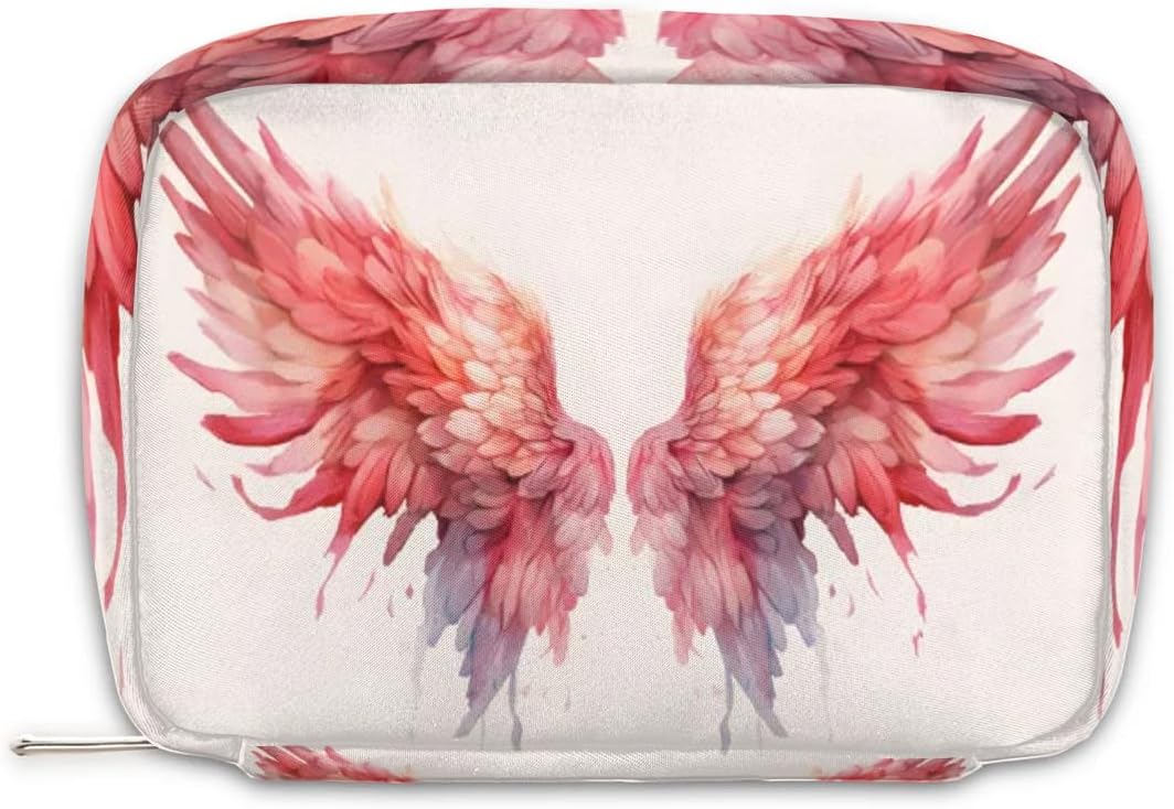 Small Makeup Bag Beautiful Angel Wings Organizer Case Mini Cosmetic Bags with Compartments Pouch Toiletry Bag for Women Travel Makeup Brush Bag Storage Bag Red
