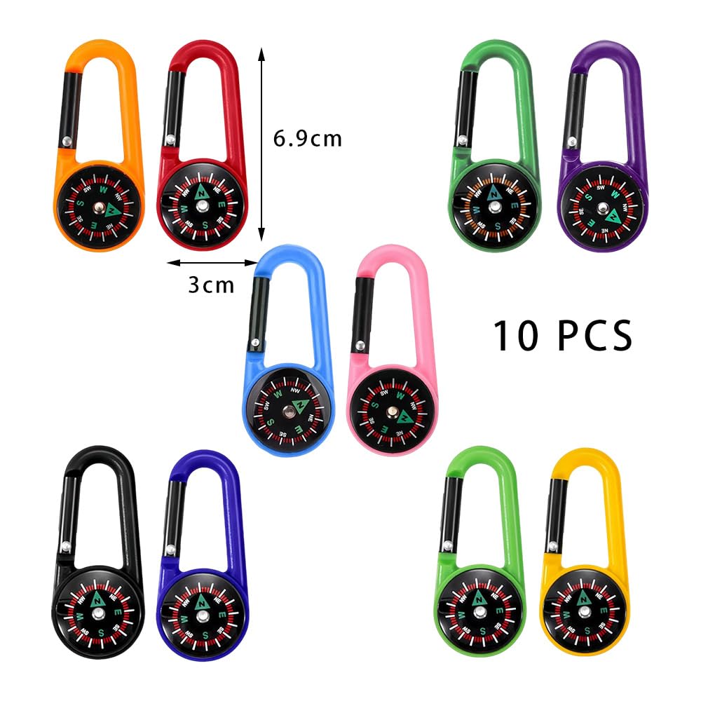 10 Pezzi Moschettoni per Bussola mini bussola colorata con moschettone Bussola Navigazione Multicolore per attività all'aperto, viaggi, escursioni, campeggio