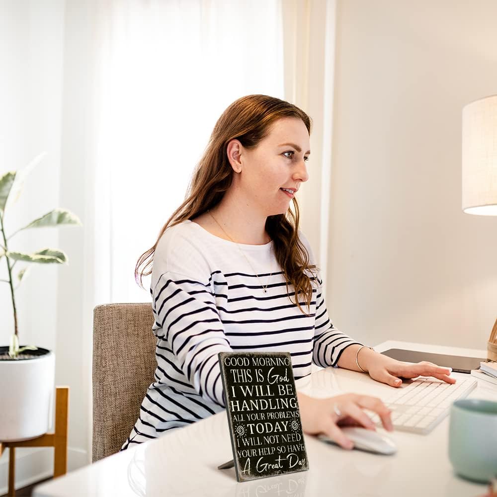 Putuo Decor Good Morning This is God I Will be Handing All Your Problems, Funny God Christian Wall Plaque, 8.2x5.8 Inches Catholic Inspirational Tabletop Sign : Home & Kitchen