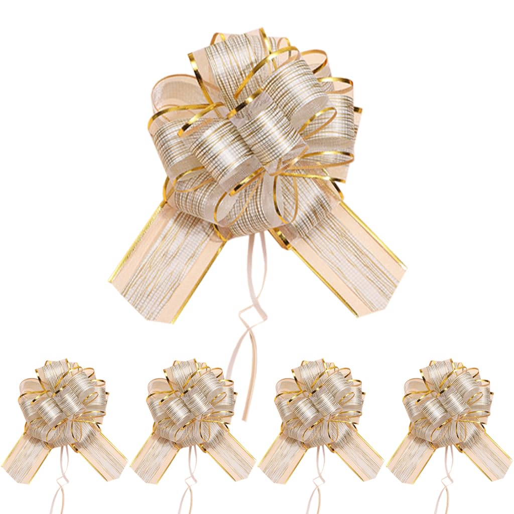 Large Pull Bows Wrapping Pull Bow Ribbon, 5PCS Silver Bows for Gift Wrapping, Ribbon Pull Bows Bows for Gift Wrapping Baskets Wedding, Valentine's,Birthday Gift, Christmas (Silver) — image 1