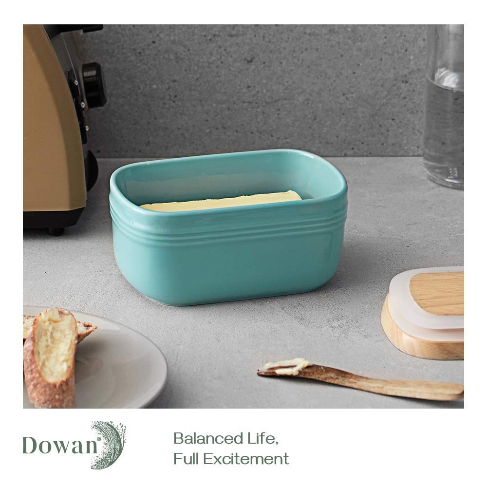 Beurrier avec couvercle hermétique en bois - Design porcelaine extra large pour conserver la fraîcheur et le stockage