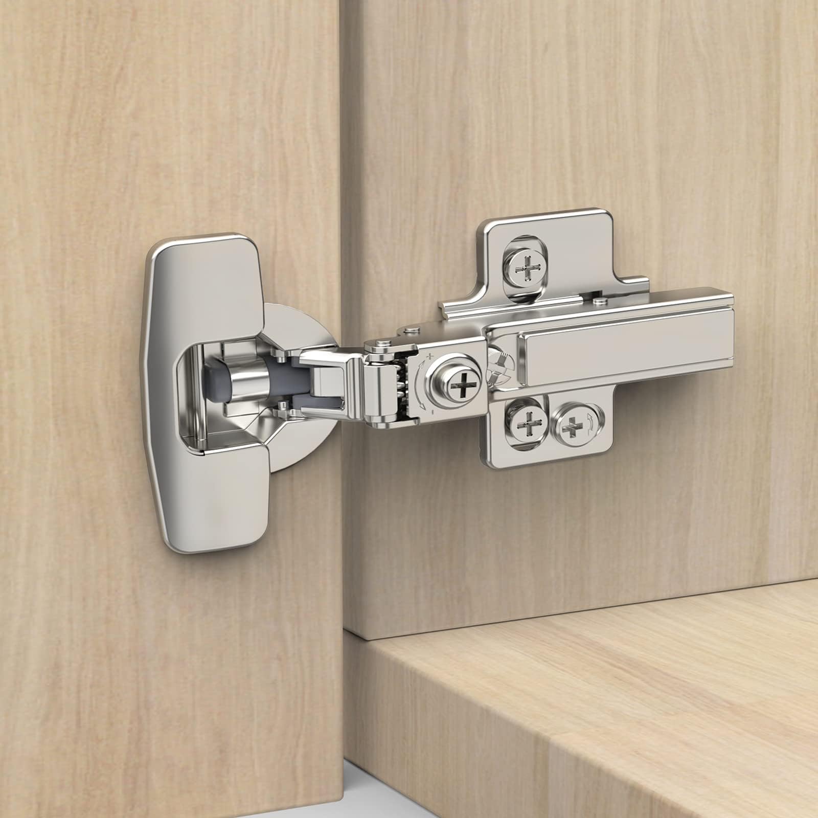 Chibery 10 Pack Frameless Half Overlay Soft Close Concealed European Hinges, Self Closing Satin Nickel, 105 ° Open Angle 4D Adjustment, Speed Control, Clip On, Stainless Steel for Cabinet Door
