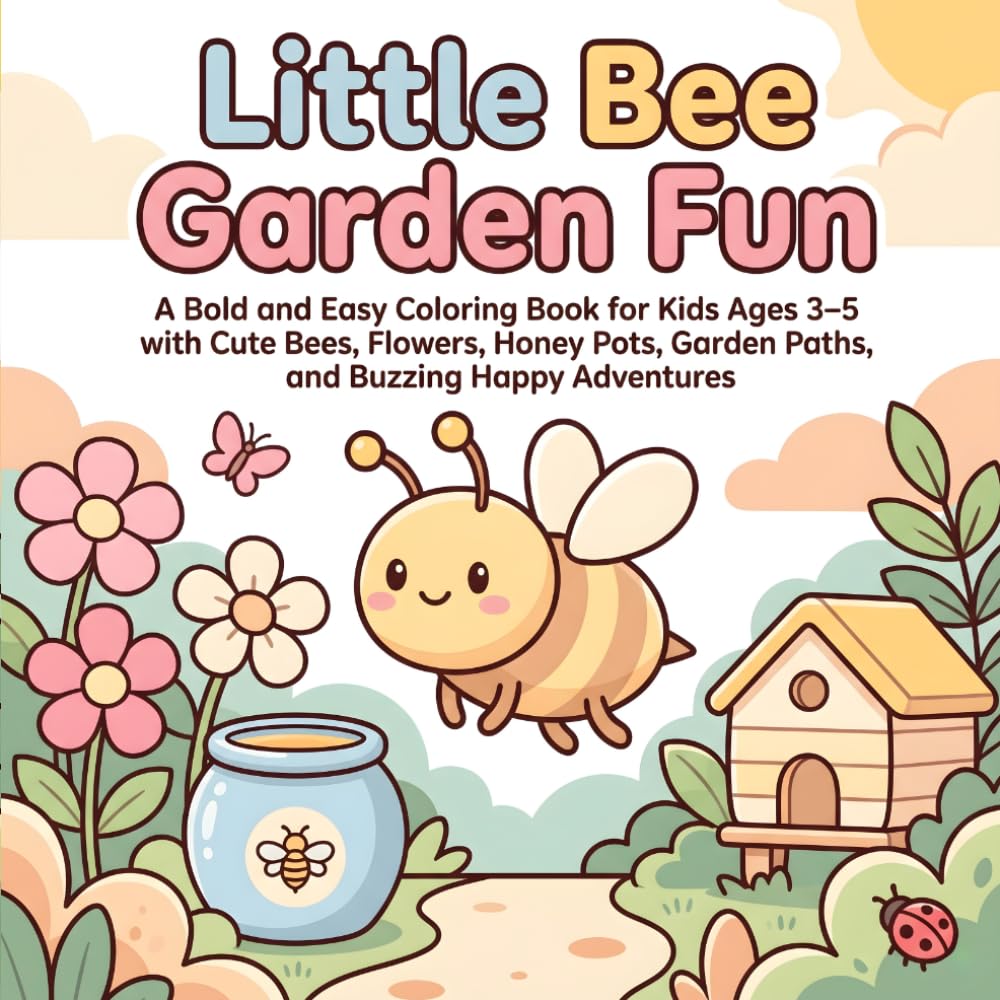 Little Bee Garden Fun: A Bold and Easy Coloring Book for Kids Ages 3–5 with Cute Bees, Flowers, Honey Pots, Garden Paths, and Buzzing Happy Adventures