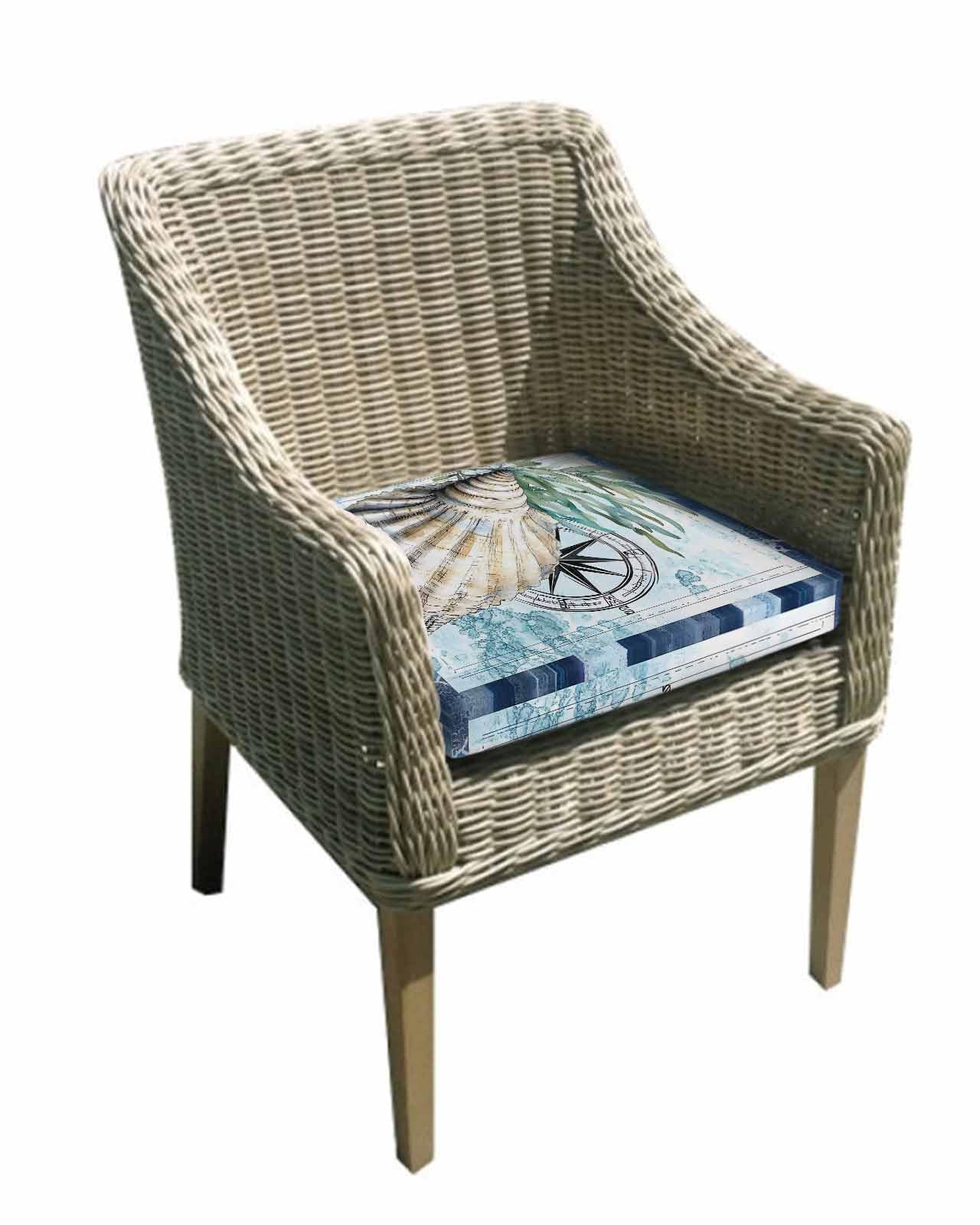 2 Pack Coastal Ocean Waterproof Cushion Covers with Ties, Outdoor Patio Chaise Lounge Chair Seat Cushion Slip Covers Replacement(Only Cover) Summer Nautical Compass Shell Seaweed 22