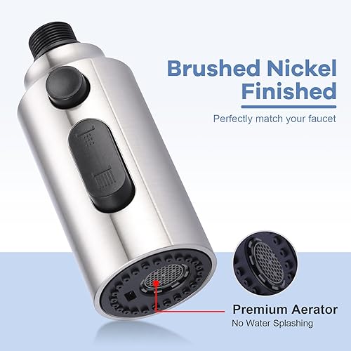 Miniatura 5 de iVIGA Cabezal de Rociador de Grifo Extraíble de Reemplazo, Níquel Cepillado Boquilla de Pulverización Extraíble de 3 Funciones con 9 Adaptadores