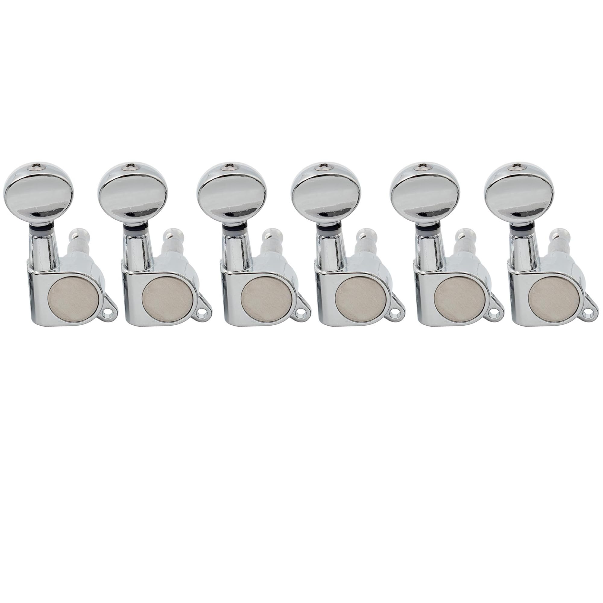 Musiclily Set di Meccaniche in Linea L6 per Chitarra Elettrica tipo Strat Tele, Kidney Button Cromato