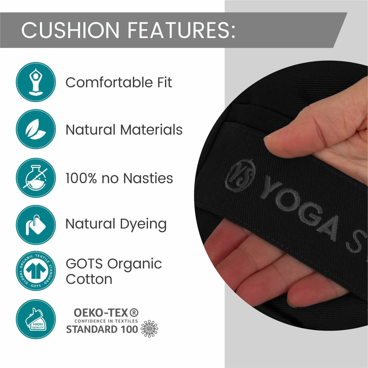 Yoga Studio YS Med/Cush/Black/Lot Cojín de meditación de alforfón de zafu Redondo Plisado, Color Negro, Unisex, Normal