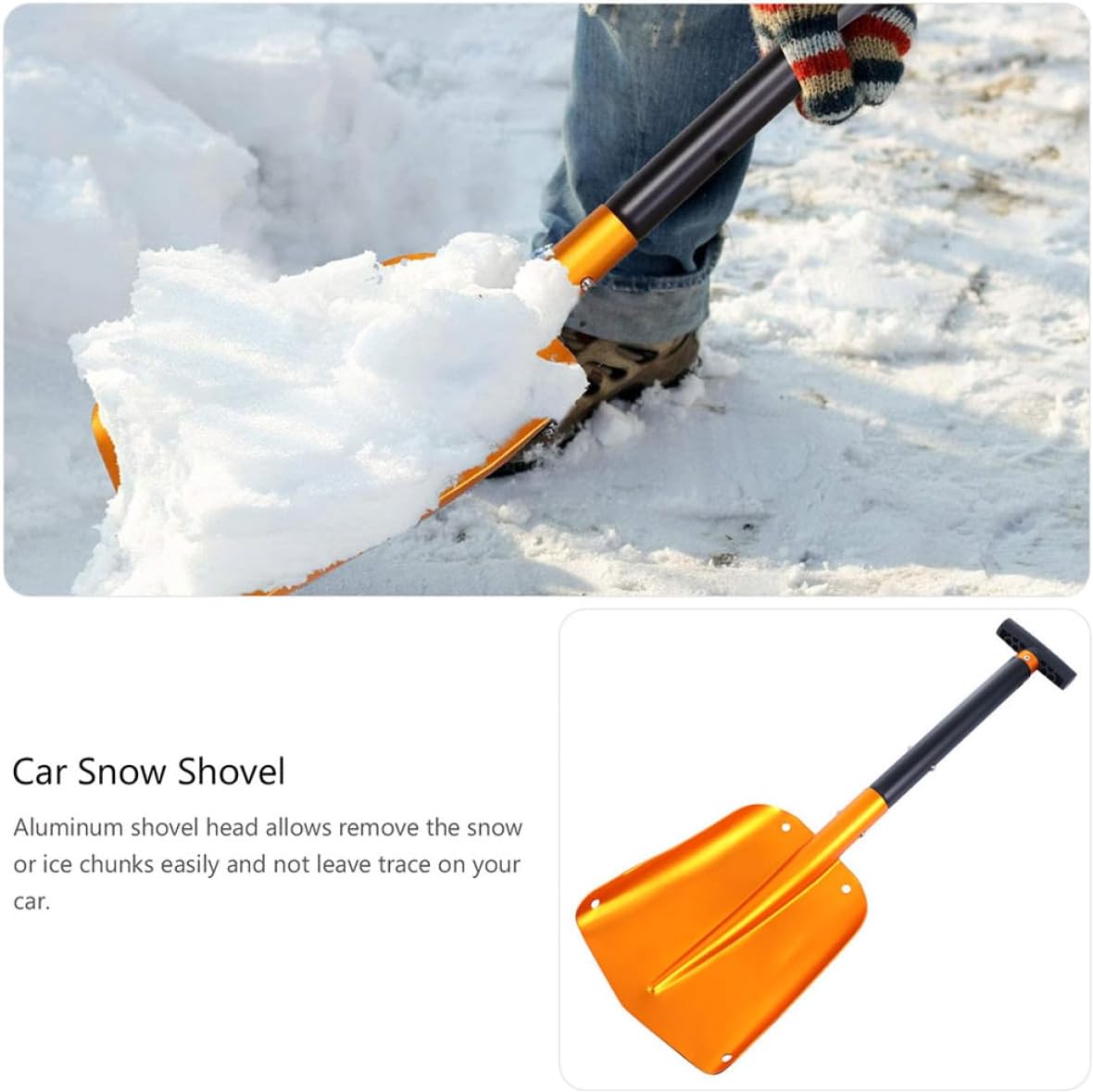 Car Emergency Snow Shovel with Aluminum Folding Spade and Carry Bag, Wide Metal Snow Removal Shovel for Vehicle Outdoor Travel and Ice Scraping