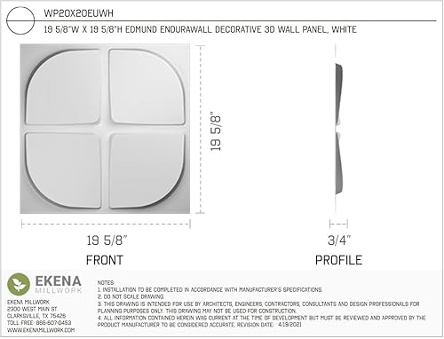 Miniatura 2 de Ekena Millwork WP20X20EUWH 19 58 pulgadas de ancho x 19 58 pulgadas de alto Edmund EnduraWall Decorativo 3D Panel de pared cubre 2.67 pies cuadrados