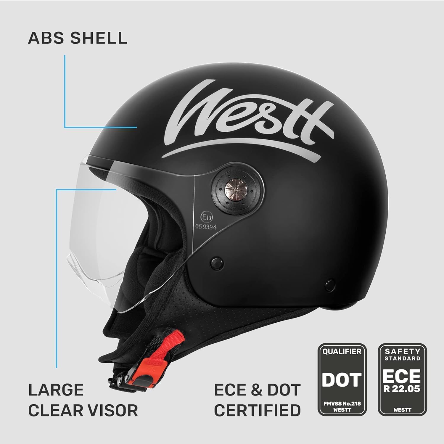 Westt Jethelm mit Visier ECE 22.06 – Leichter Motorradhelm für Damen und Herren – Roller Helm Mopedhelm in 4 Größen (S, M, L, XL)