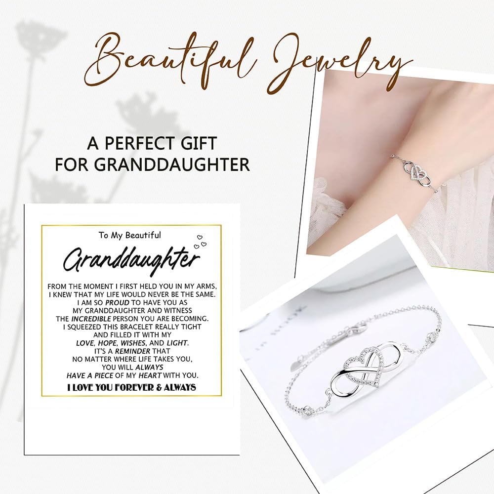 To My Granddaughter - Infinity Heart Bracelet Gift with Meaningful Card, Granddaughter Gifts from Grandma & Grandpa, Elegant Silver Jewelry for Birthday, Graduation, Christmas. - Image 4