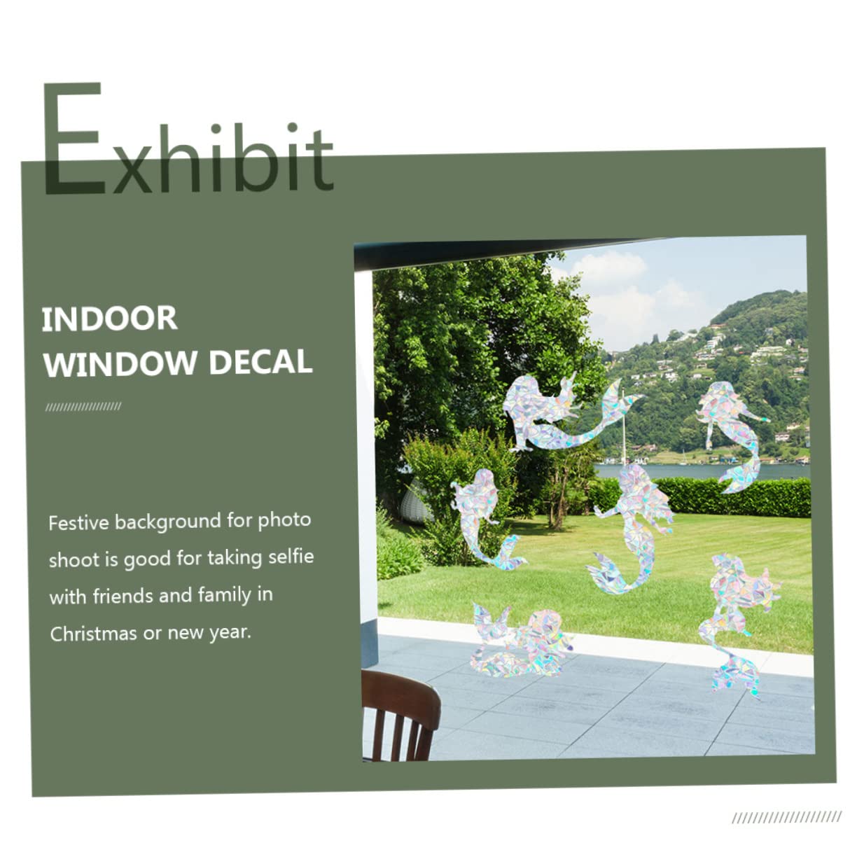 TOPBATHY 4 Juegos Vinilo Para Ventana Sirena Pegatinas Navideñas Pegatinas Pared Películas Para Ventanas Para Bloquear El Sol Decoración De La Pared Sala De Estar Colorful 6 Piezas * 4