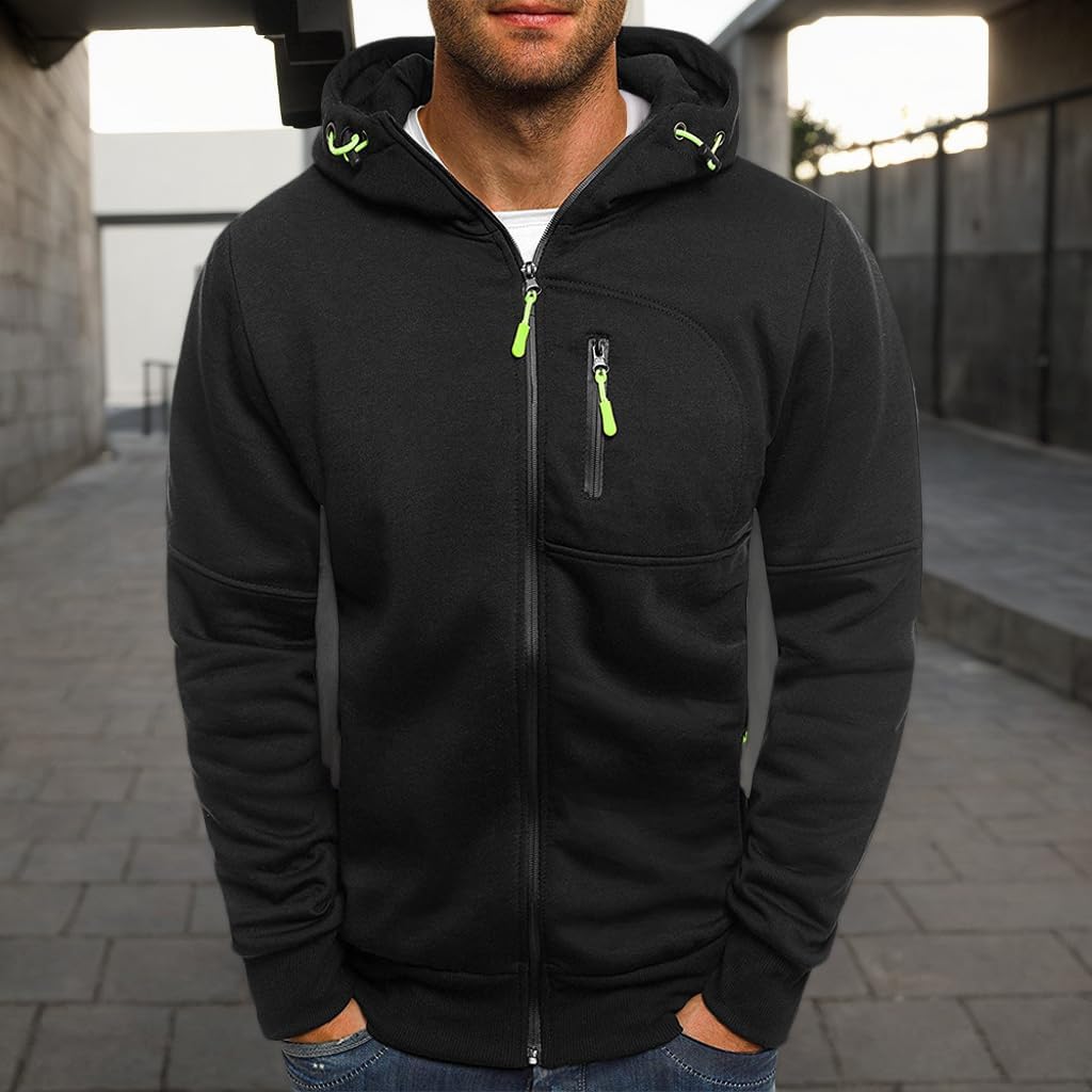 Men's Zip Up Casual Hoodie Lightweight Sweatshirt Long Sleeve Athletic Hooded Jacket with Zipper Pockets