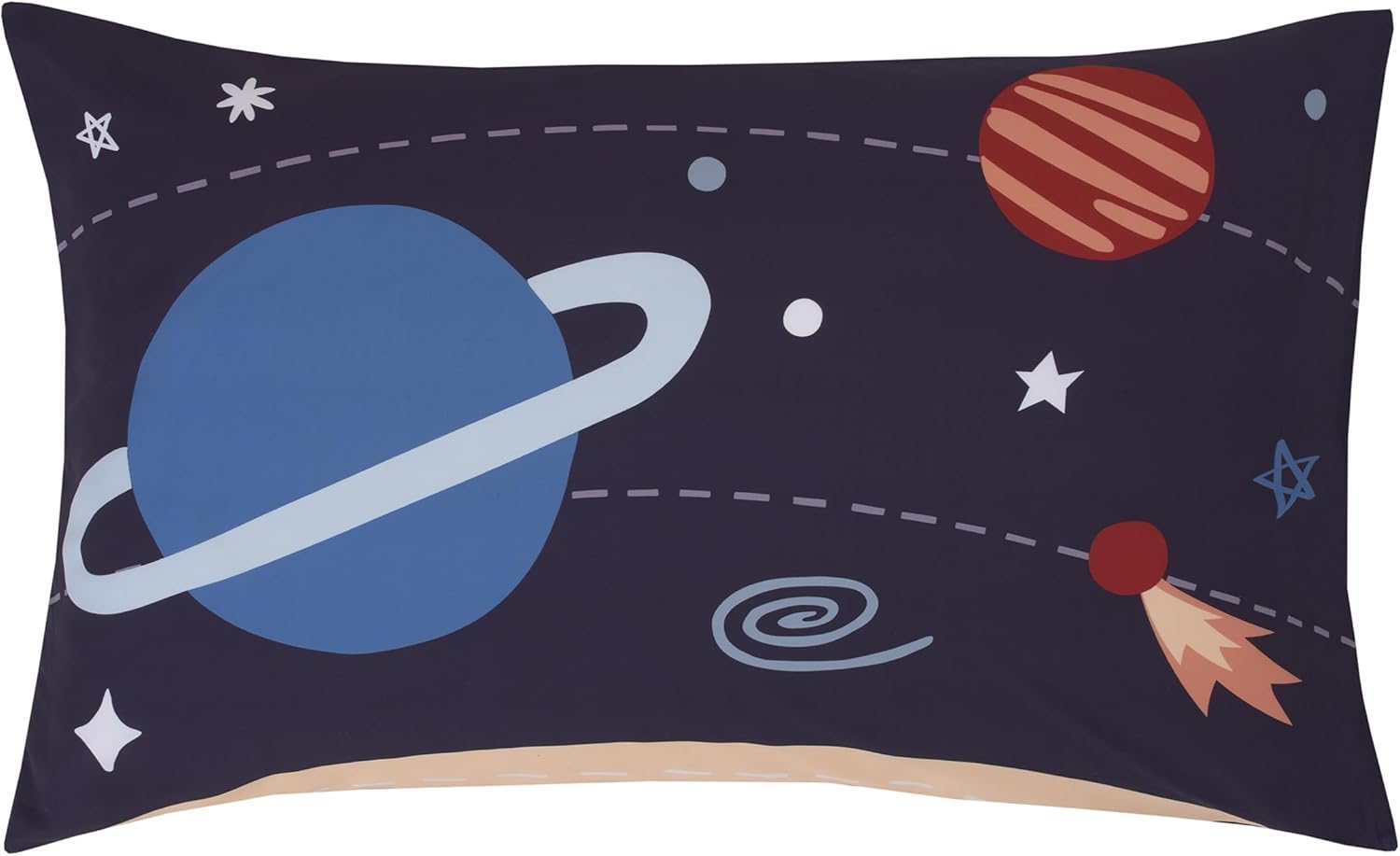 NoJo Everything Kids Solar System Navy, Orange, and Yellow Blast Off 4 Piece Toddler Bed Set - Comforter, Fitted Bottom Sheet, Flat Top Sheet, and Reversible Pillowcase
