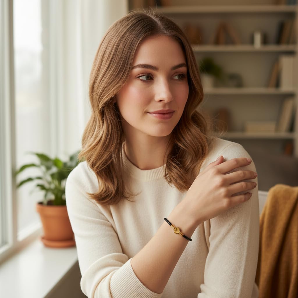 Leporem Lucky Clover Braided Genuine Leather Unisex Bracelet, 3mm Brown/Black with 18K Gold-Plated Charm, Push-Lock Clasp, Good Luck Gift in Slide out Gift Box
