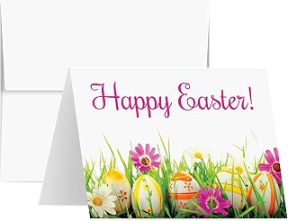 Happy Easter, Bulk Fold Over Greeting Cards for Invitations, Gifts & Presents, Thank You Notes and Announcements – Blank Inside | 4.25 x 5.5” (A2 Size) | 25 Cards and 25 Envelopes