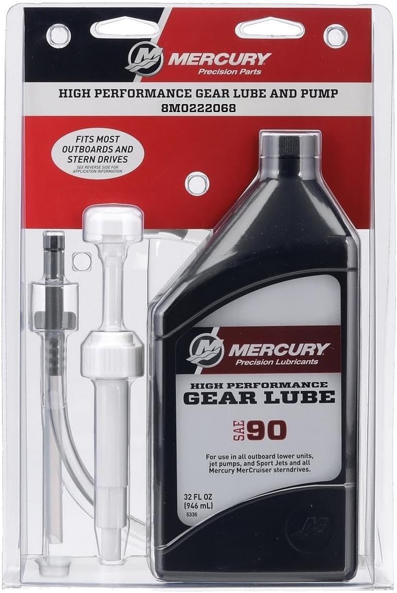 Mercury SAE 90 High Performance Gear Lube with Pump for Outboards and Sterndrives, 1 Quart - 8M0222068