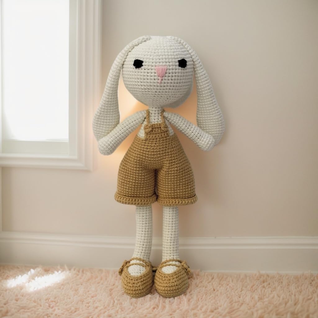 Handmade Soft Bunny Stuffed Animal - Crochet Baby Rattle - Bunny Stuffed Animal - Cotton Knitted Sleep Toy - Stuffed Animals for Babies(11 Inches)
