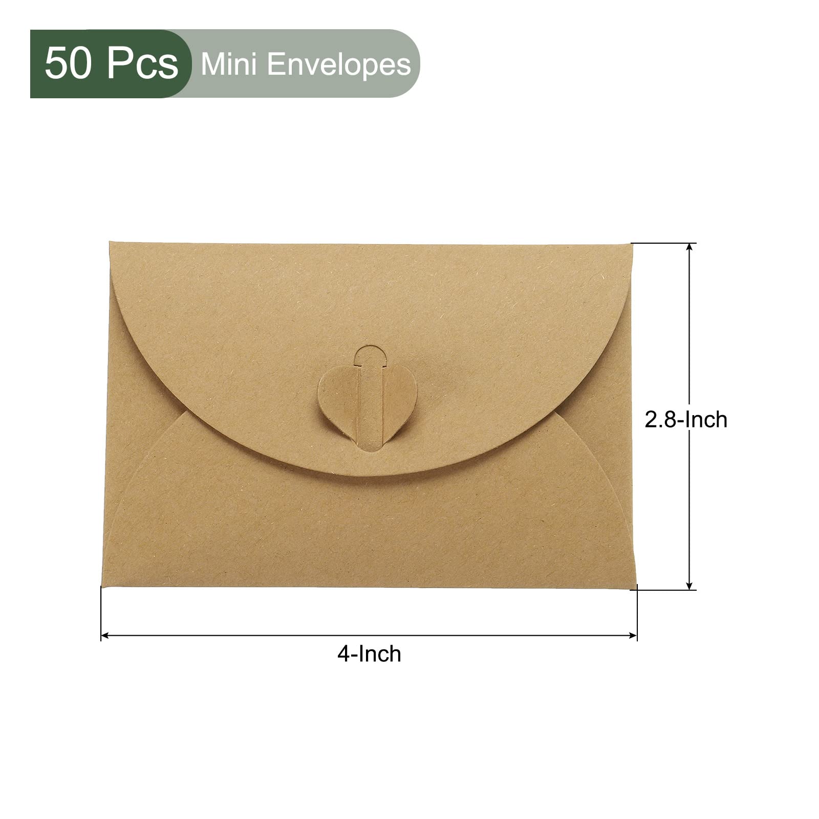 YOKIVE 50 Pack Mini Envelopes, Heart Shaped Clasp, Brown, Small - Image 2