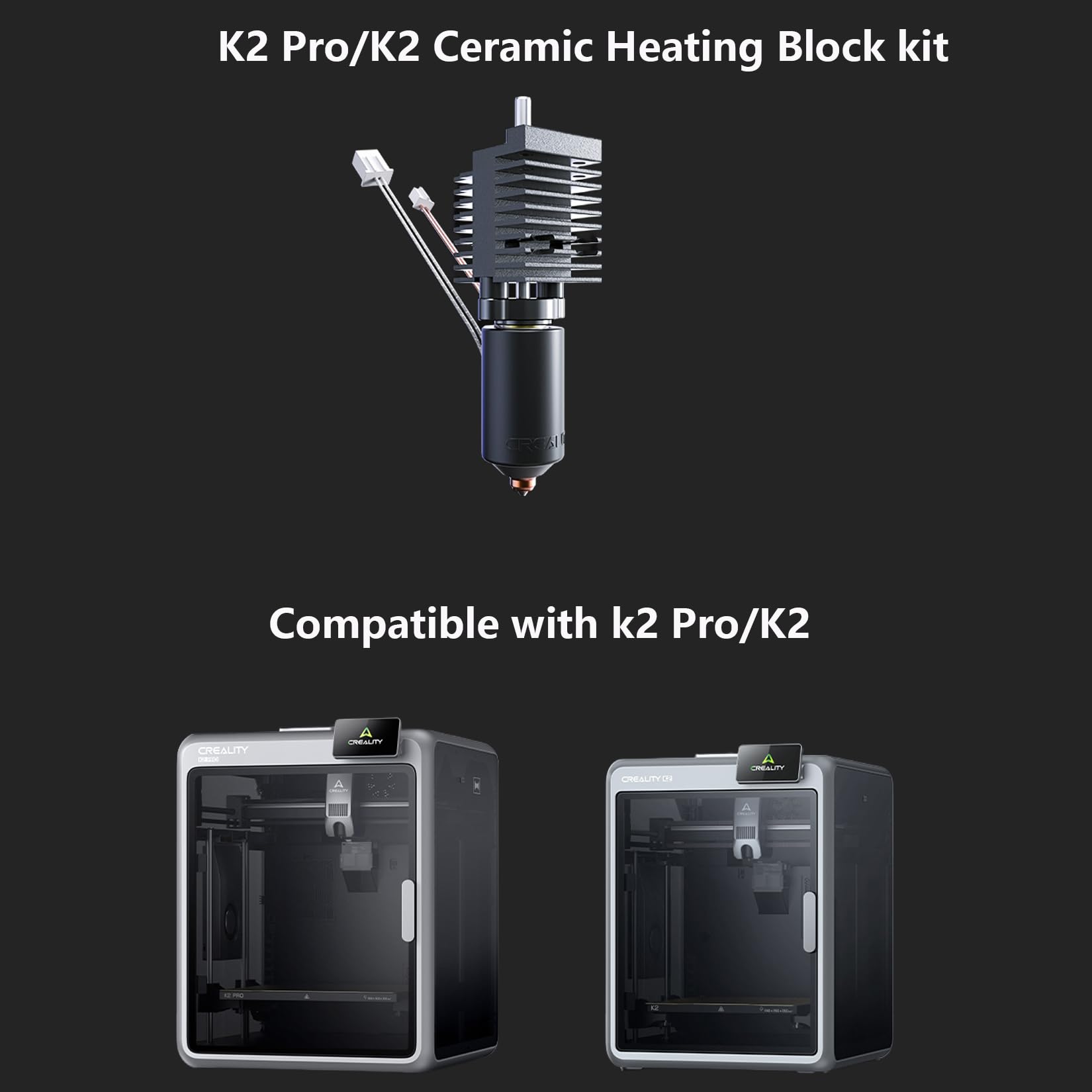 Creality K2 Hotend Ceramic Heating Block Kit, 3D Printer 300℃ High Temperature Resistance Heating Block Kit with Heat Sink and Quick Swap Nozzle for K2/K2 Pro