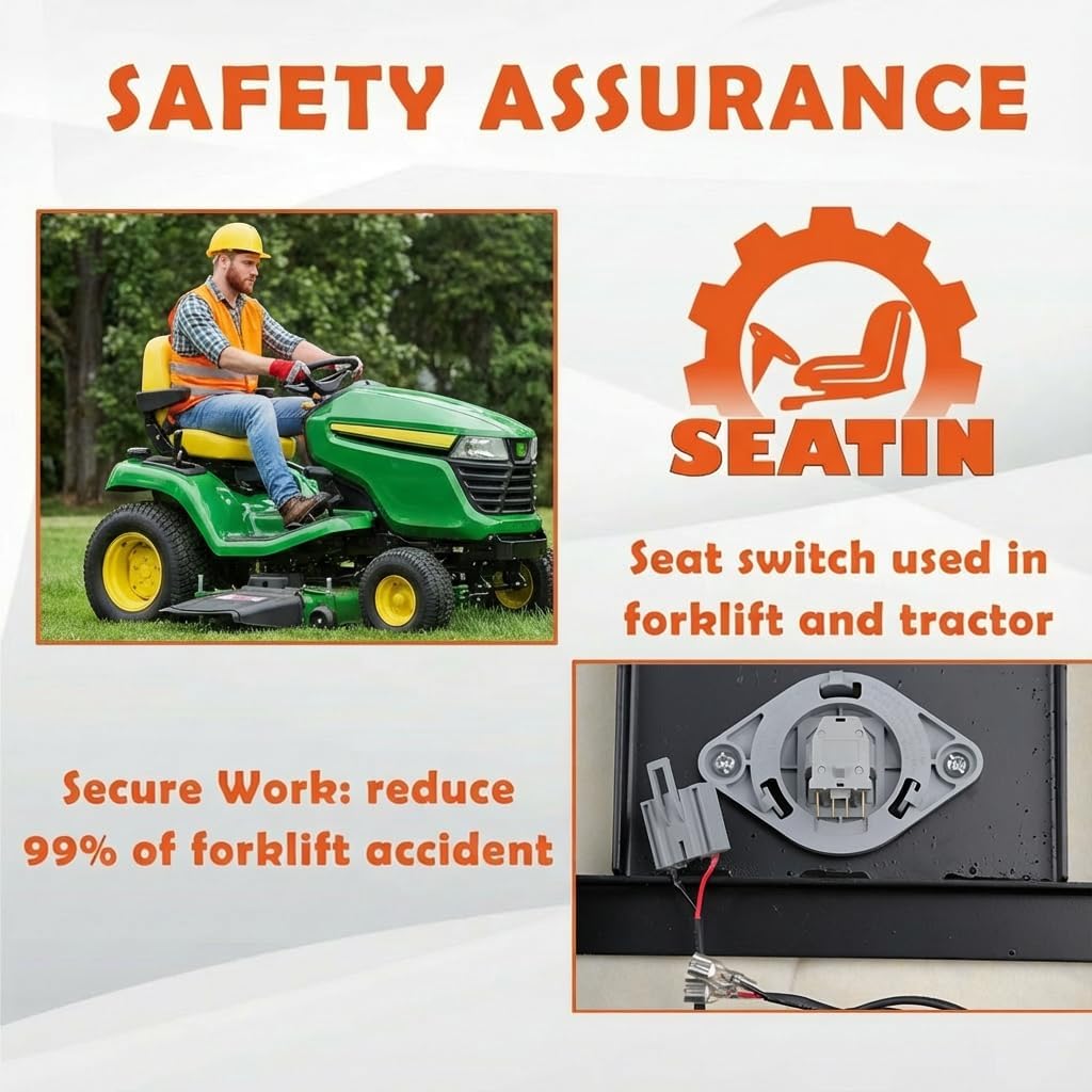 Universal Tractor Seat, Zero Turn Mower Seat with Adjustable Safety Belt Armrest Micro Switch for John Deere ZTR Skid Steer Loader Telehandler Dozer Excavator