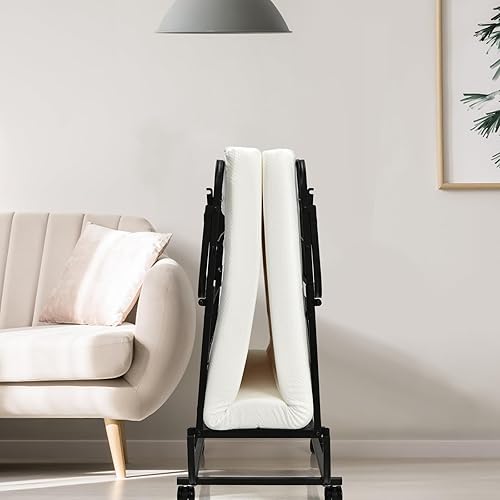 Miniatura 29 de HAPPYGRILL Cama enrollable, cama plegable con colchón de espuma viscoelástica de 5 pulgadas, marco de acero resistente, 4 ruedas universales, cama