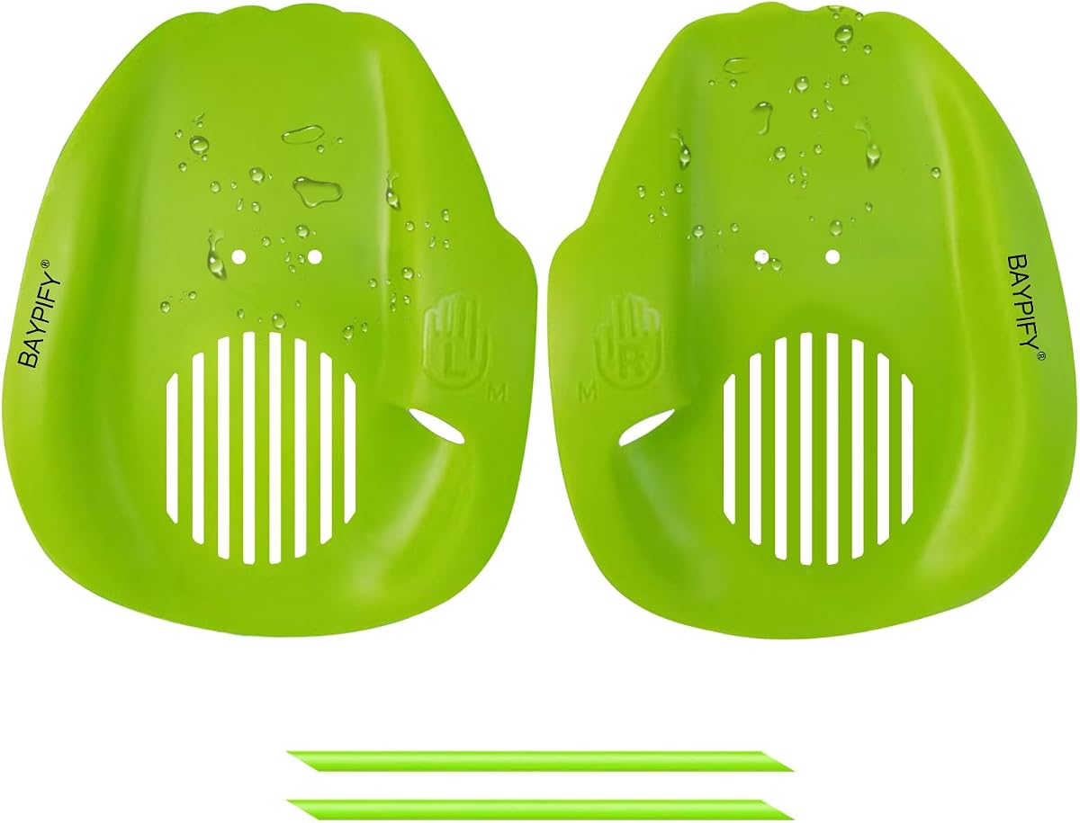 Swim Paddles for Lap Swimming, Large Surface Training for Adults | Large surface builds strength & technique. Finger holes & strap for secure fit. Durable EVA, all strokes, triathlon-ready