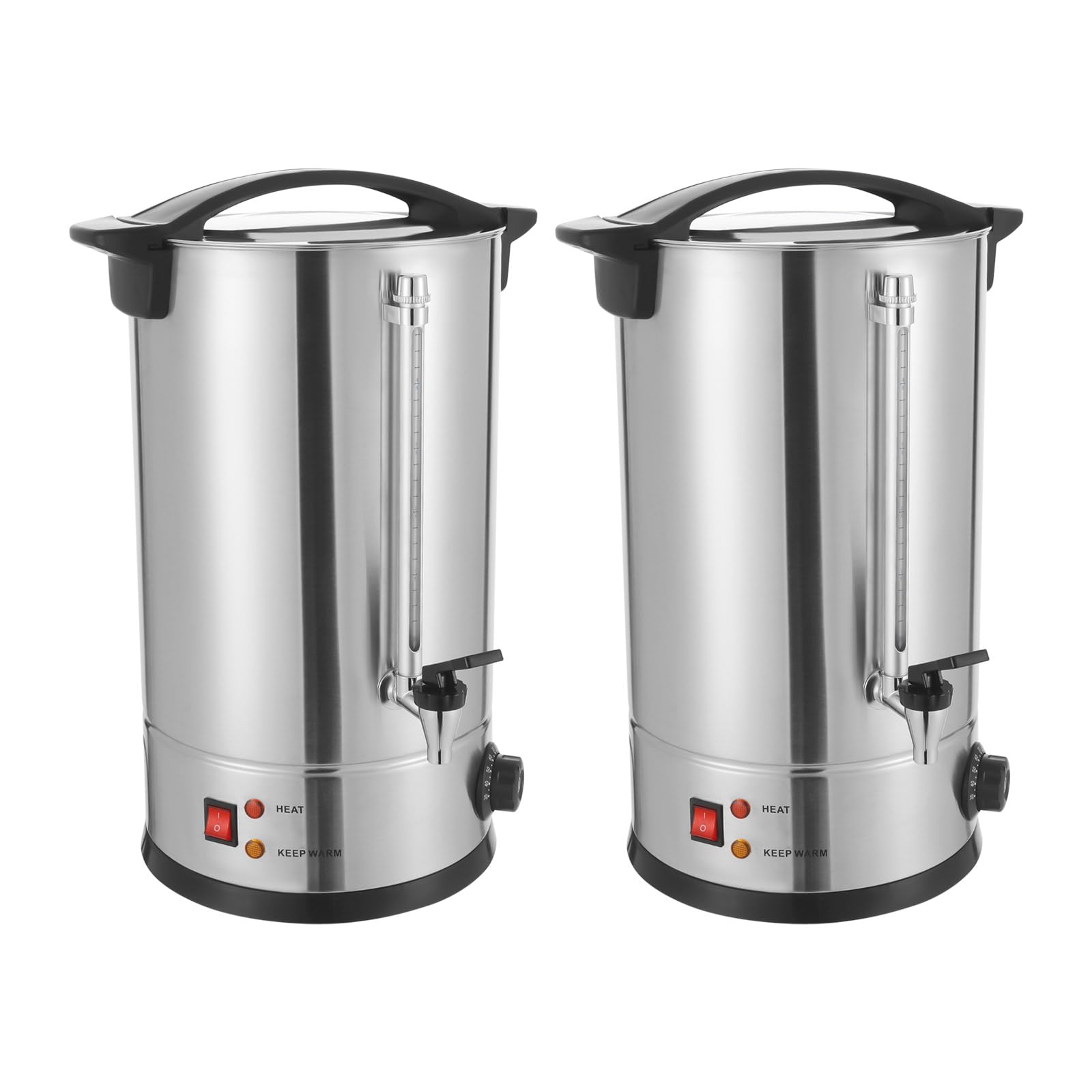 2 Pack Commercial Stainless Steel Percolate Coffee Maker Hot Water Urn,15L Hot Beverage Dispenser For Catering Events Party Wedding Home Silver