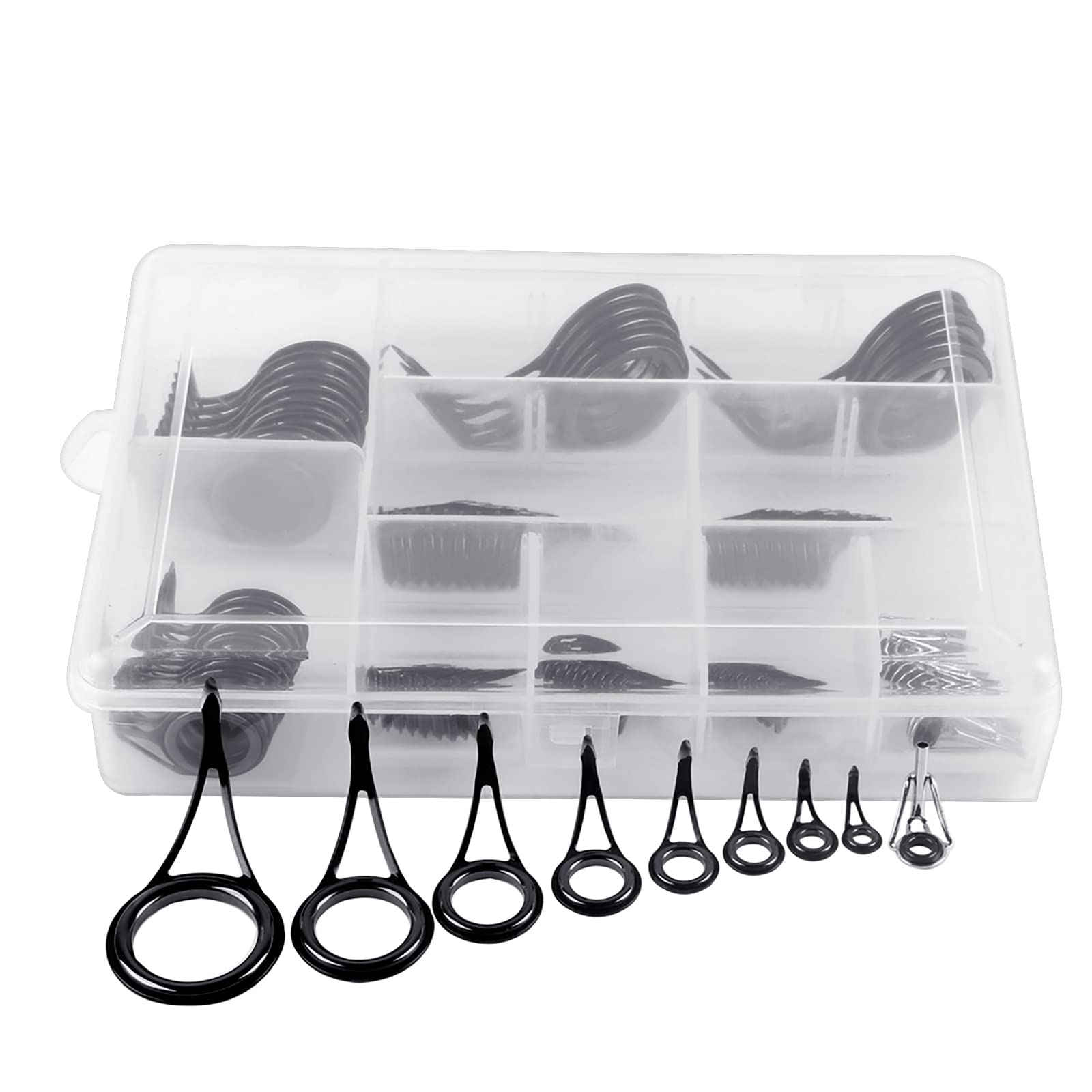 Wakects Kit d'anneaux de Guidage de Canne à Pêche 90 Pièces, en Acier à Haute Teneur en Carbone avec Embouts en Céramique pour Une Réparation Polyvalente de Canne à Pêche et Un Rangement Facile
