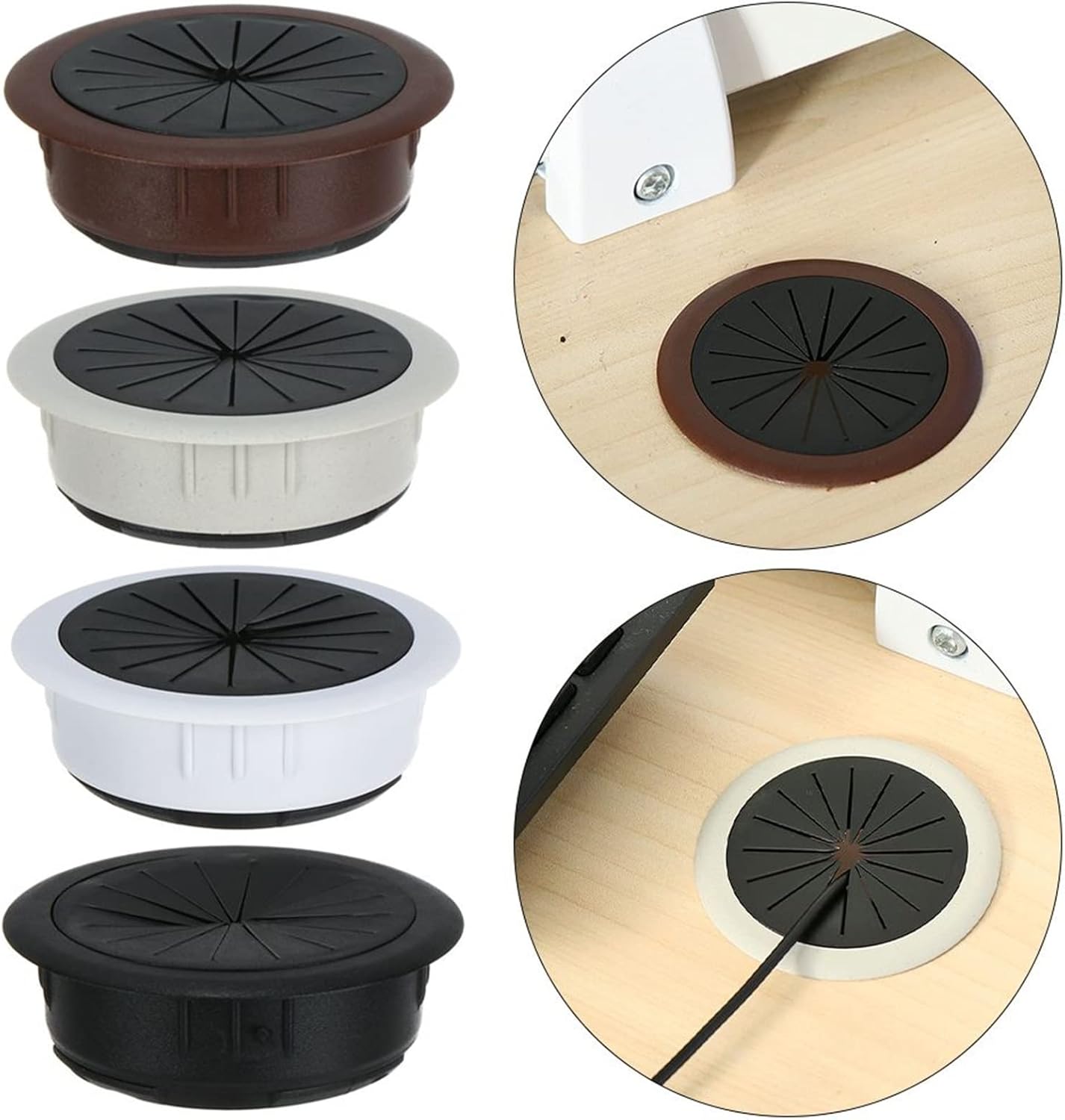 Metal desk grommet， Desk Table Wire Hole Cover Computer Grommet Table Cable Outlet Wire Tidy Storage Organizer(Black)