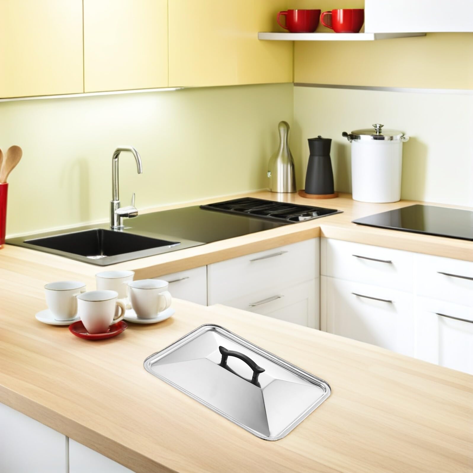 IMIKEYA Coperchio Rettangolare per Teglia in Acciaio Inox 40X30 CM Antispruzzo e Anti-Scottatura con Manico Resistente al Calore Adatto per Forno e Cucina Professionale
