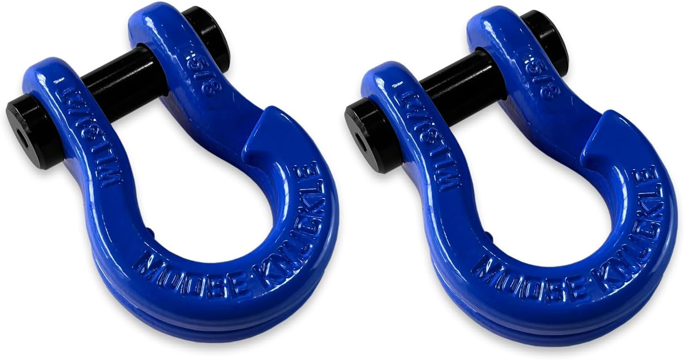 Moose Knuckle Offroad Jowl Split Shackle 5/8 | 7,000lbs Capacity - Forged Carbon Steel Shackle Fits Any 1.25 or 2.0" Tow Shackle Receiver Hitch Mount w/ 3/4 pin Color Combo Blue Balls/Blue Balls