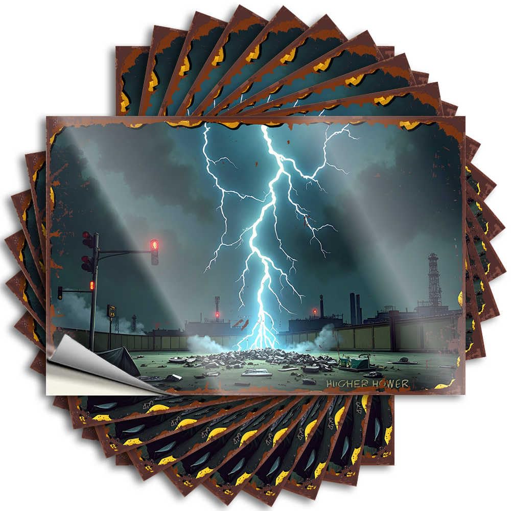Saying Decor for Bedroom Easy Apply | Thunderstorm Over Abandoned Industrial Zone Southern Garage Peel and Stick(12X18CM)