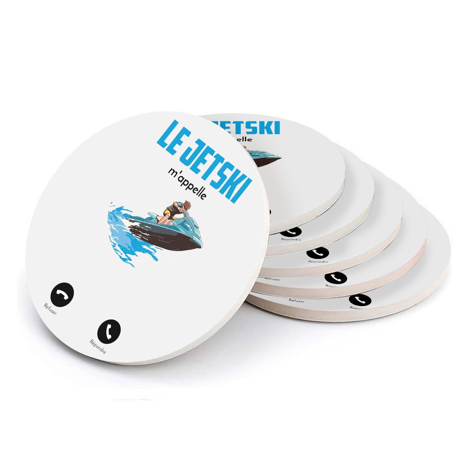 Sous verre ronds en céramique anti-rayure table basse motif jet ski