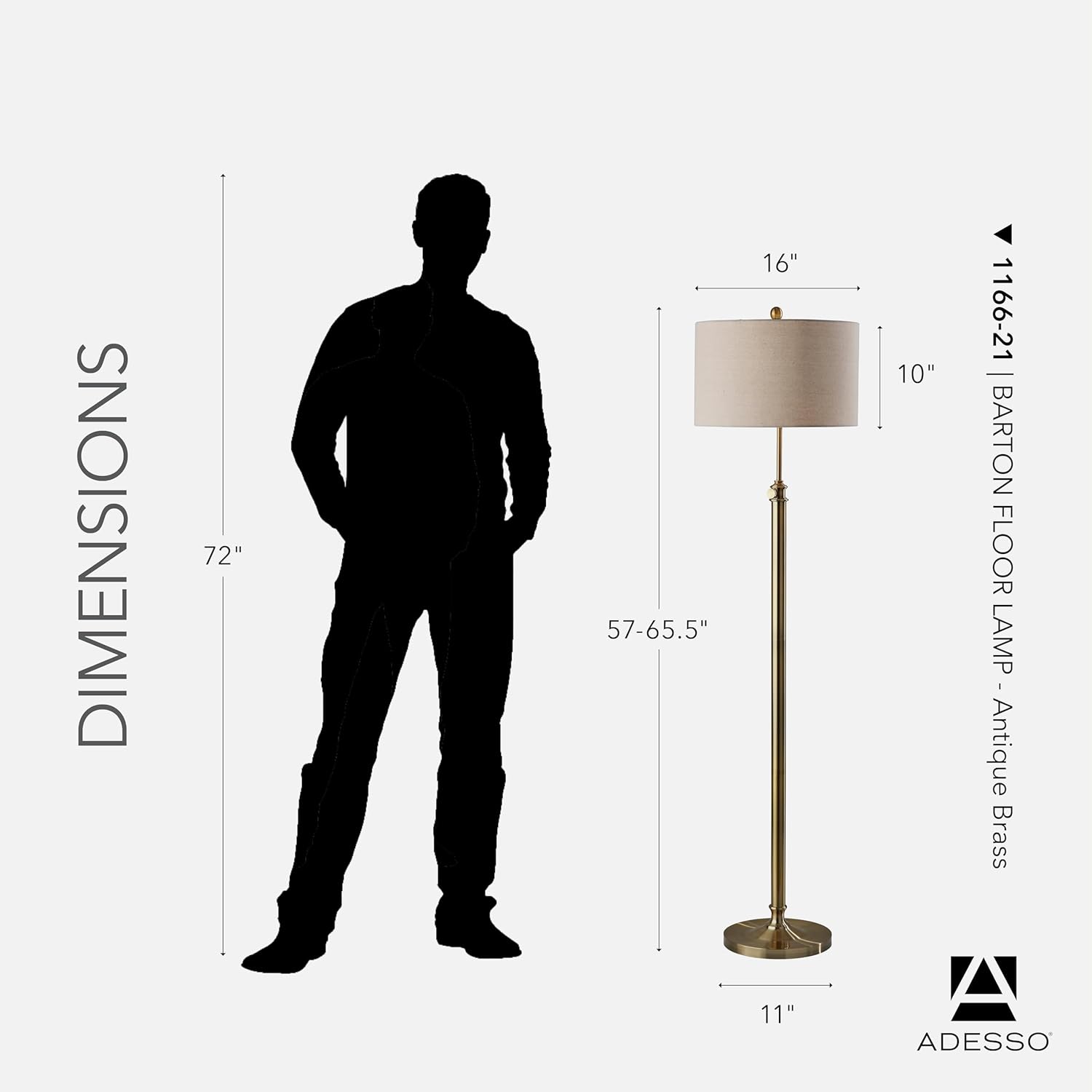 Adesso Antique Brass Floor Lamp with Oatmeal Linen Shade – Adjustable Height Accent Light for Bedroom, Living Room, or Home Office, up to 65.5” Tall