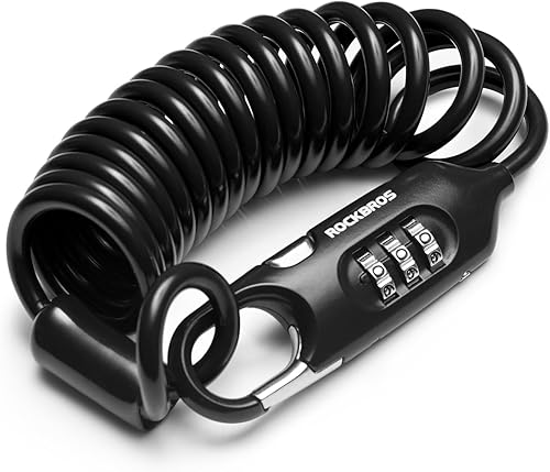 ROCKBROS Candado de bicicleta con combinación de cable para bicicleta, 6 pies de largo, portátil, antirrobo, para scooterbicicletamotor