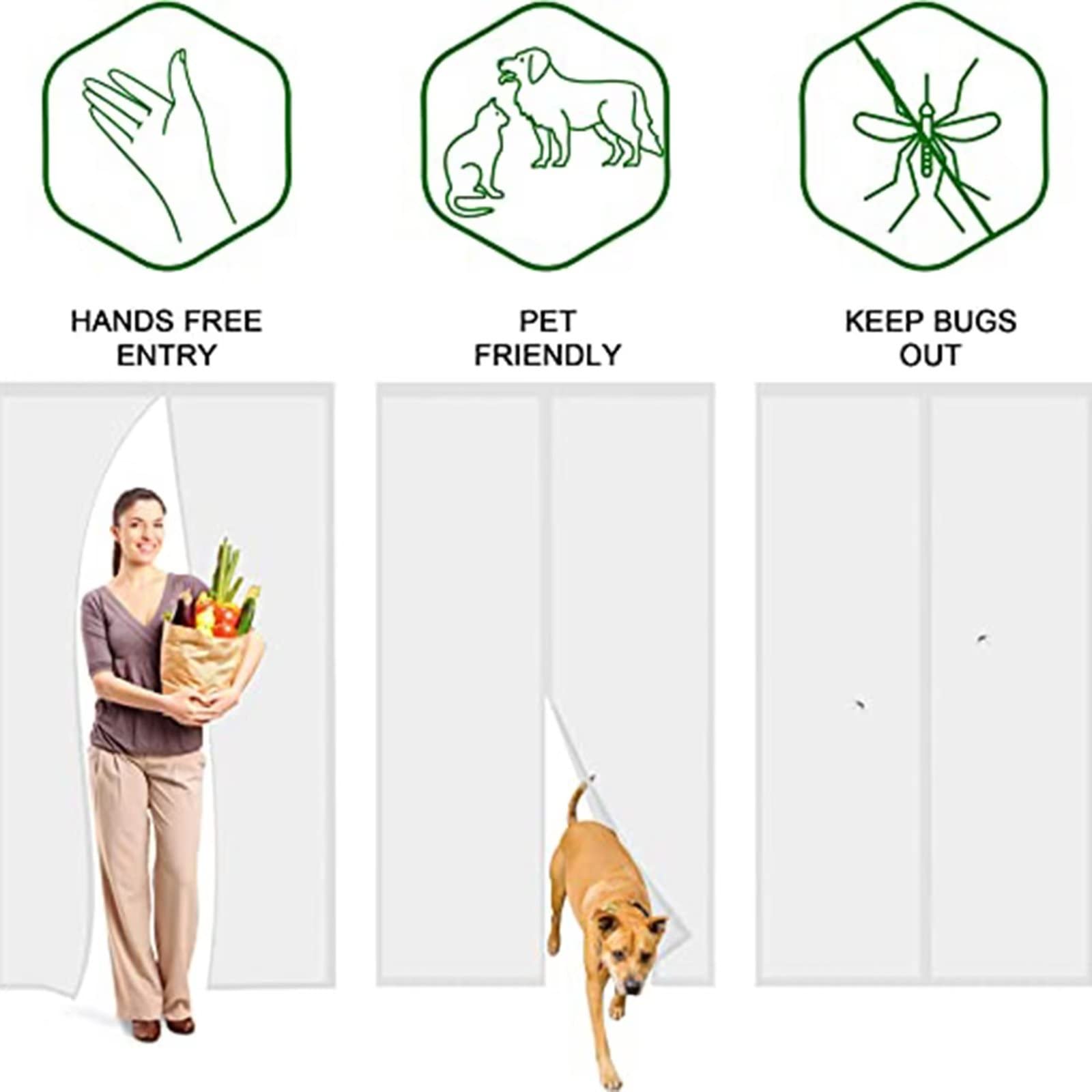 Window Magnetic Mosquito Net 105 x 235 cm Anti-Magnetic Mosquito Net Automatic Closure-Easy to Assemble Without Drilling for Living Room Door Balcony Patio, White