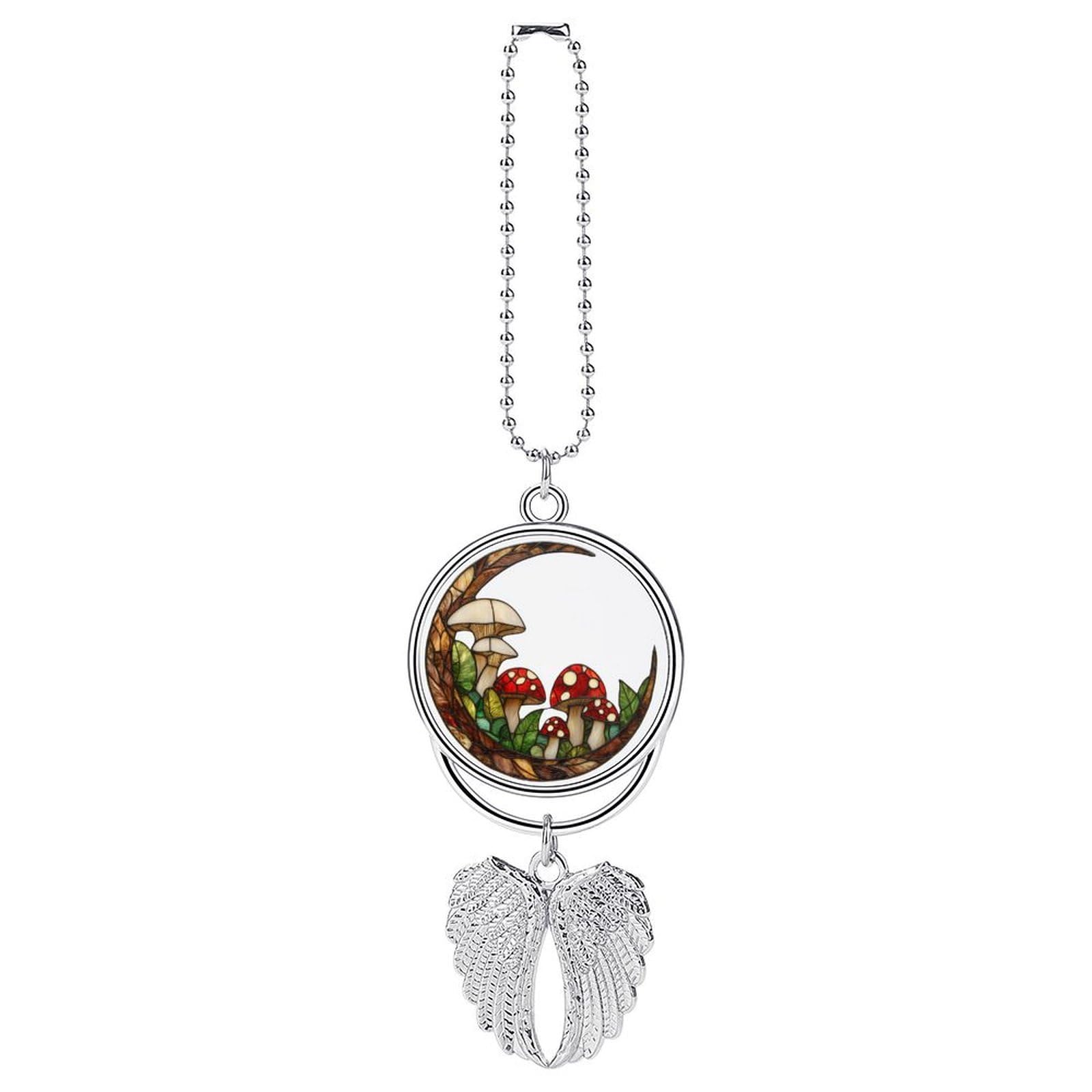 Stained Glass Crescent Moon And Mushrooms Car Hanging Pendant Car Interior Decoration Rearview Mirror Charms Ornaments