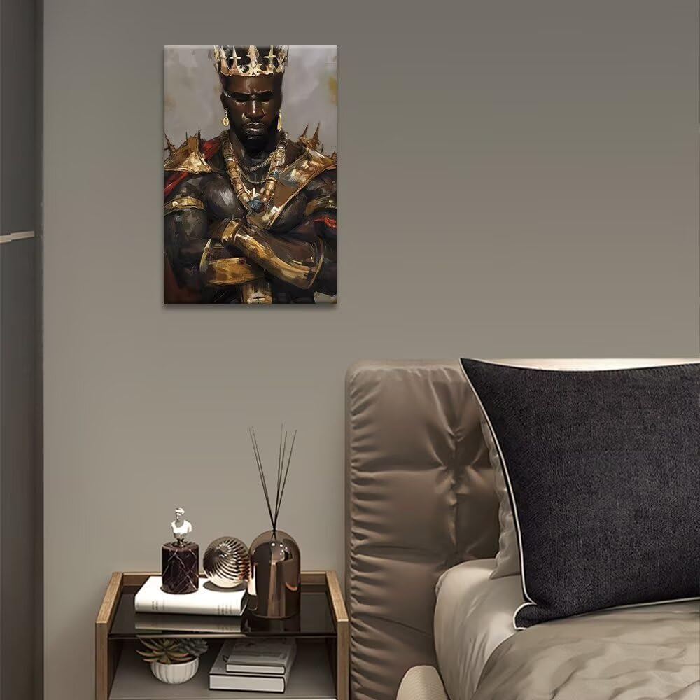 African King Wall Decor Black King Wall Art for Men Boy Living Room Bedroom Home Decor Retro Canvas Painting Picture Prints Framed (18''W x 24''H)