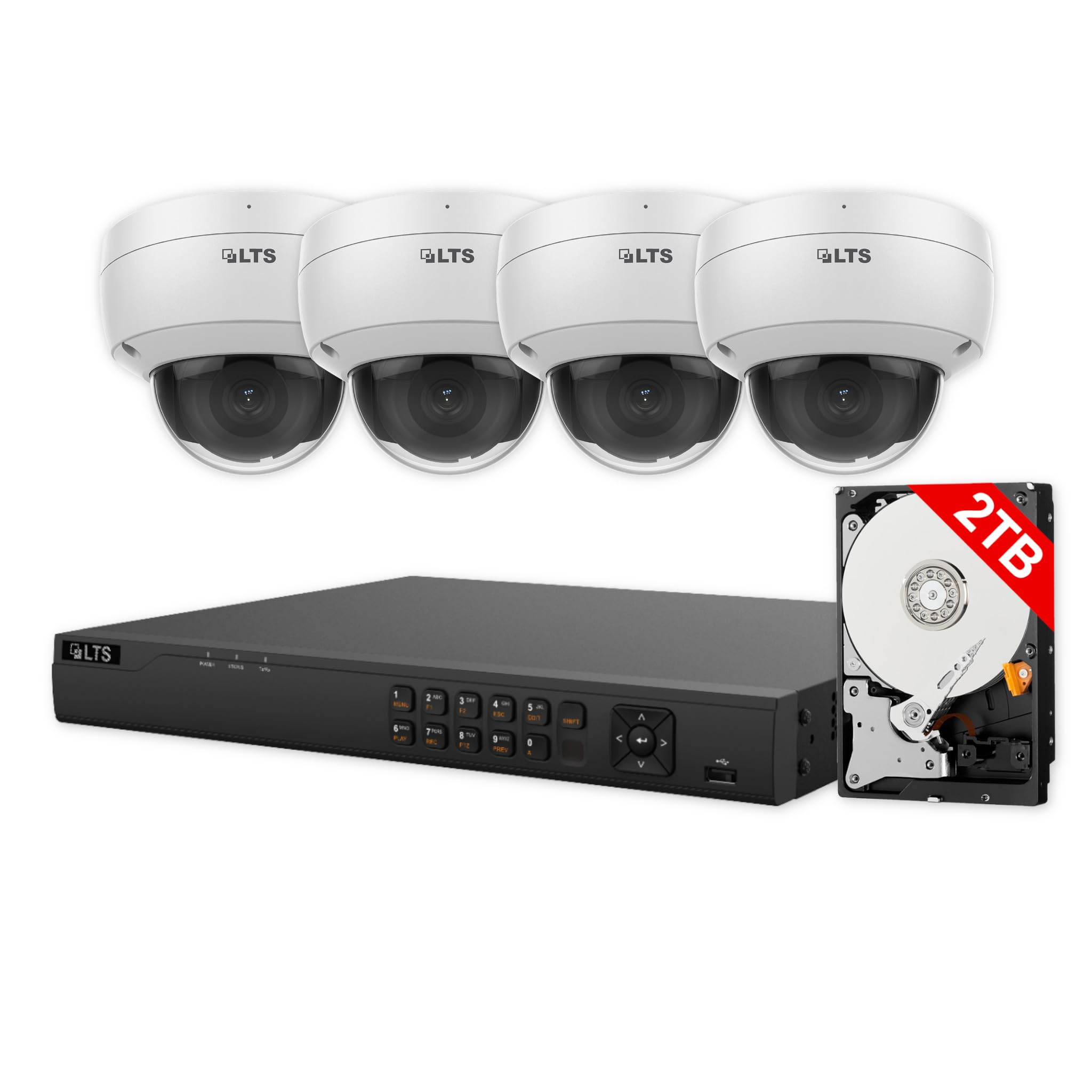 LTS 8ch PoE Security Camera System, 8-ch NVR with 2TB HDD + 4MP IP Cameras (4 Dome Cameras)